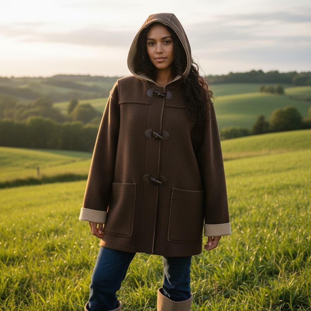 Vintage Lauren Ralph Lauren Duffle Coat Womens M Brown Wool Toggle Hooded Cozy